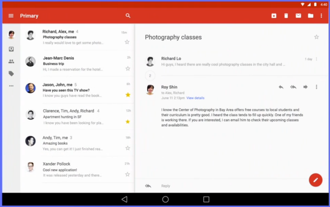 gmail tablet material design