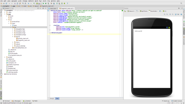 interface projet android studio