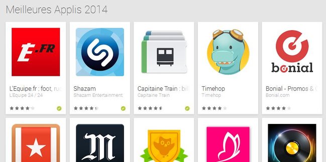 La sélection des meilleures applications de 2014 disponible sur le Play Store